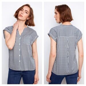 CHARLIE B Navy and White Gingham Button Down Shirt